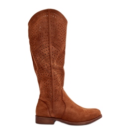 S.barski HY66-150 Stivali piatti color cammello traforati marrone