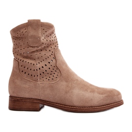 S.barski HY66-135 Stivali traforati da donna con tacco piatto Beige