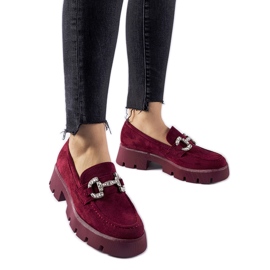 Mocassini Giacomo bordeaux con strass rosso