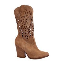 Zazoo 3414 Stivaletti Traforati da Donna, Camoscio, Beige