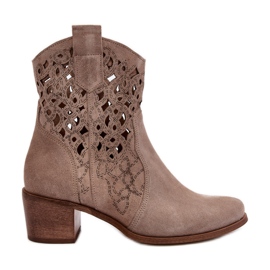 Zazoo 3394 Stivali con tacco alto cappuccino traforati da donna beige