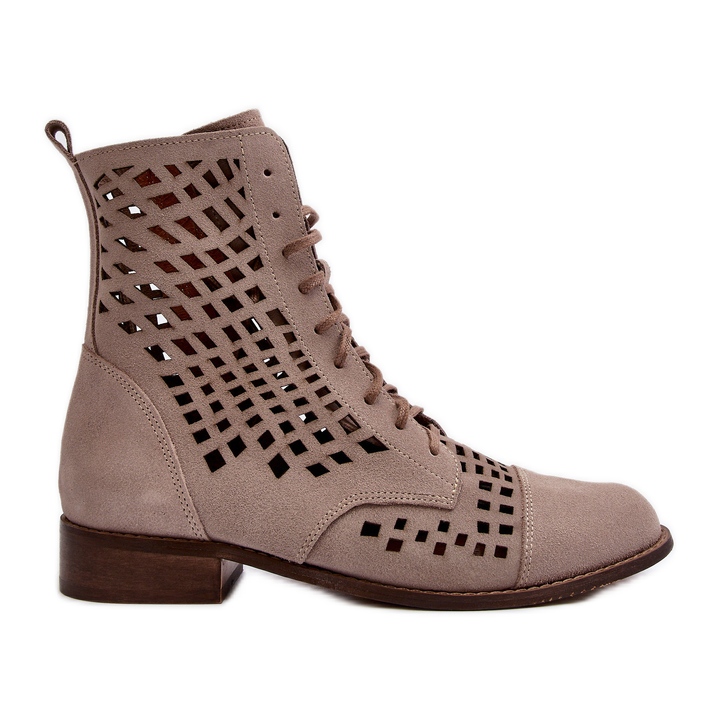 Zazoo 2627 Stivaletti in pelle traforata, Beige