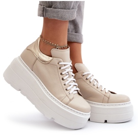 Zazoo 10165 Scarpe sportive da donna su una piattaforma massiccia, Beige