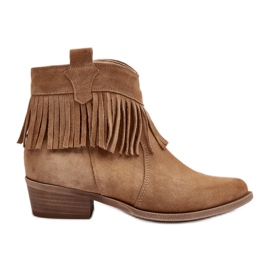 Zazoo 3430 Stivali da Donna in Camoscio Con Frange, Beige