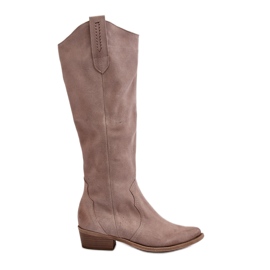 Zazoo 3427 Stivali da cowboy in pelle scamosciata cappuccino da donna beige