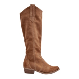 Zazoo 3427 Stivali da cowboy in pelle scamosciata da donna, Beige