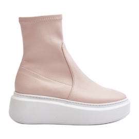 Zazoo 3395 Stivaletti in pelle da donna su una piattaforma massiccia, Beige