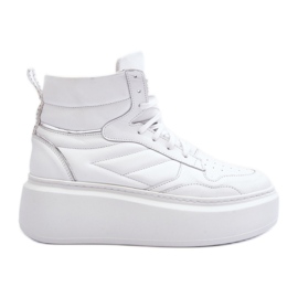 Scarpe sportive da donna in pelle con plateau Zazoo 3392/X, bianche bianco
