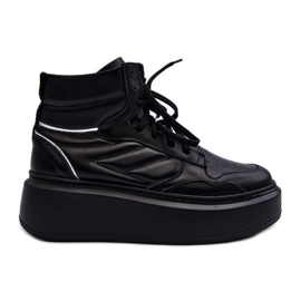Scarpe sportive da donna in pelle con plateau Zazoo 3392/X, nere nero