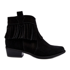 Zazoo 3430 Stivali da donna in pelle scamosciata con frange, Nero