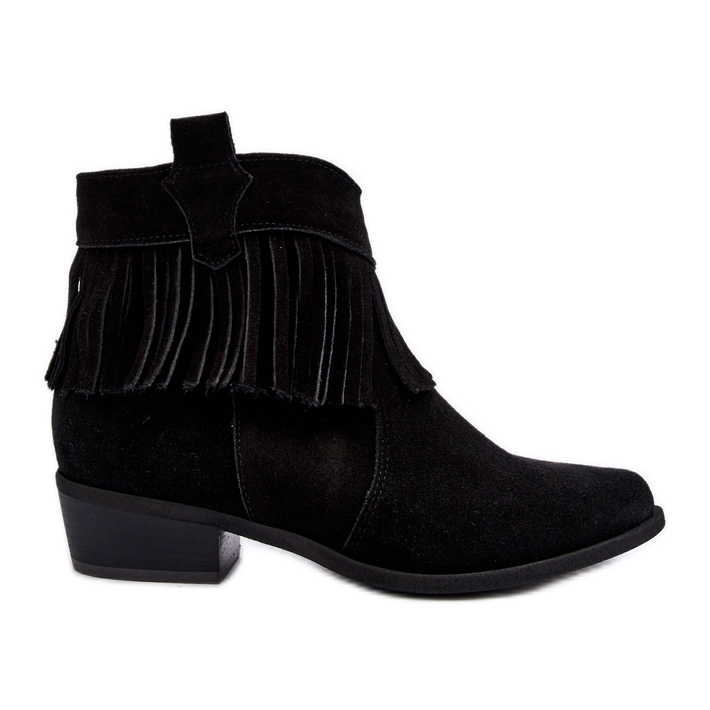 Zazoo 3430 Stivali da donna in pelle scamosciata con frange, Nero