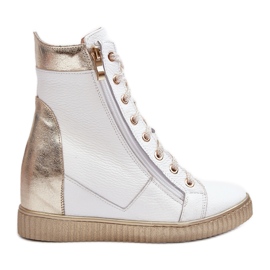 Zazoo 3081 Scarpe da ginnastica con zeppa in pelle da donna, bianche bianca
