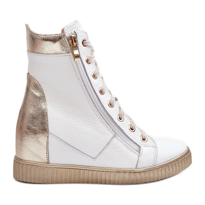 Zazoo 3081 Scarpe da ginnastica con zeppa in pelle da donna, bianche bianca