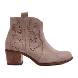 Zazoo 3426 Stivali da cowboy in pelle scamosciata da donna beige