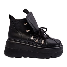 Scarpe sportive da donna in pelle Zazoo 3416 Nere nero