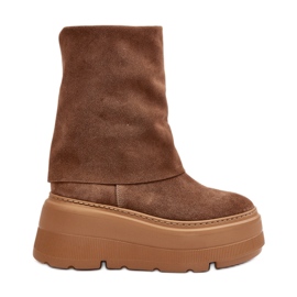 Zazoo 3410 Stivaletti da donna in pelle scamosciata su un'enorme piattaforma color cammello marrone
