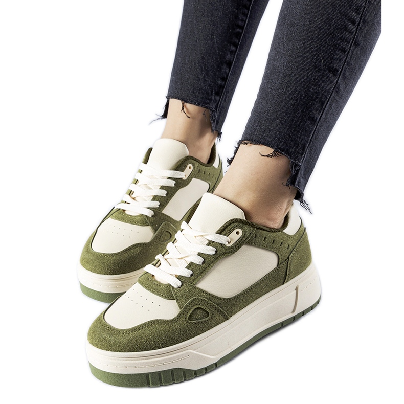 Sneaker Pomona con plateau verde e bianca