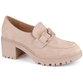 Scarpe da donna, mocassini in camoscio con tacco alto e plateau, beige Vinceza 10921