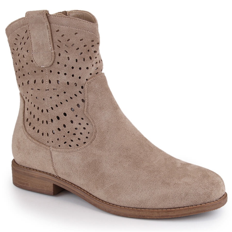 Stivaletti traforati da donna in camoscio beige S.Barski HY66-135