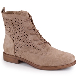 Stivali traforati in pelle scamosciata da donna, beige S.Barski HY66-136