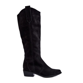 Zazoo 3427 Stivali da cowboy in pelle scamosciata da donna Neri nero