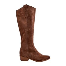 Zazoo 3427 Stivali da cowboy in pelle scamosciata da donna, Marrone
