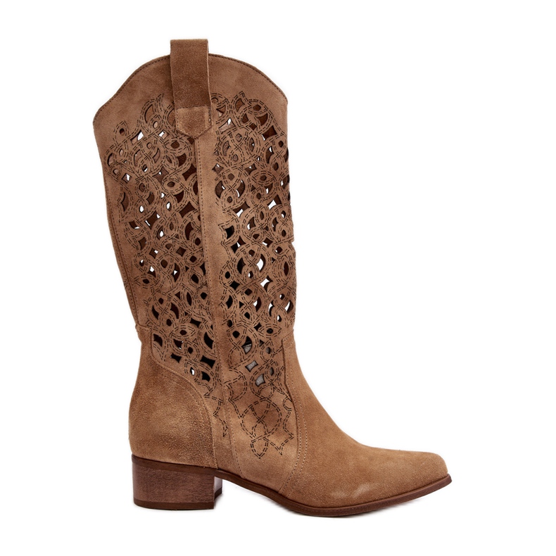 Zazoo 3403 Stivali traforati da donna con tacco basso, Beige
