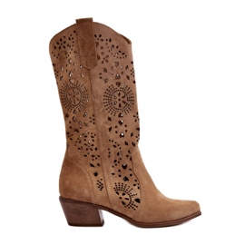 Zazoo 3396 Stivali a metà polpaccio traforati in pelle scamosciata Beige