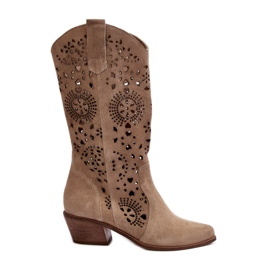 Zazoo 3396 Stivali a metà polpaccio traforati in pelle scamosciata Beige chiaro