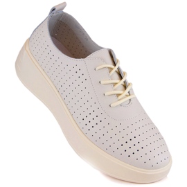 Scarpe stringate da donna in pelle traforata, beige, Sergio Leone SP018