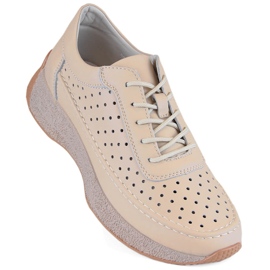 Scarpe da donna in pelle traforata, beige, Sergio Leone SP013