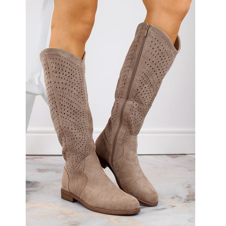 S.Barski W OLI245 stivali in camoscio beige