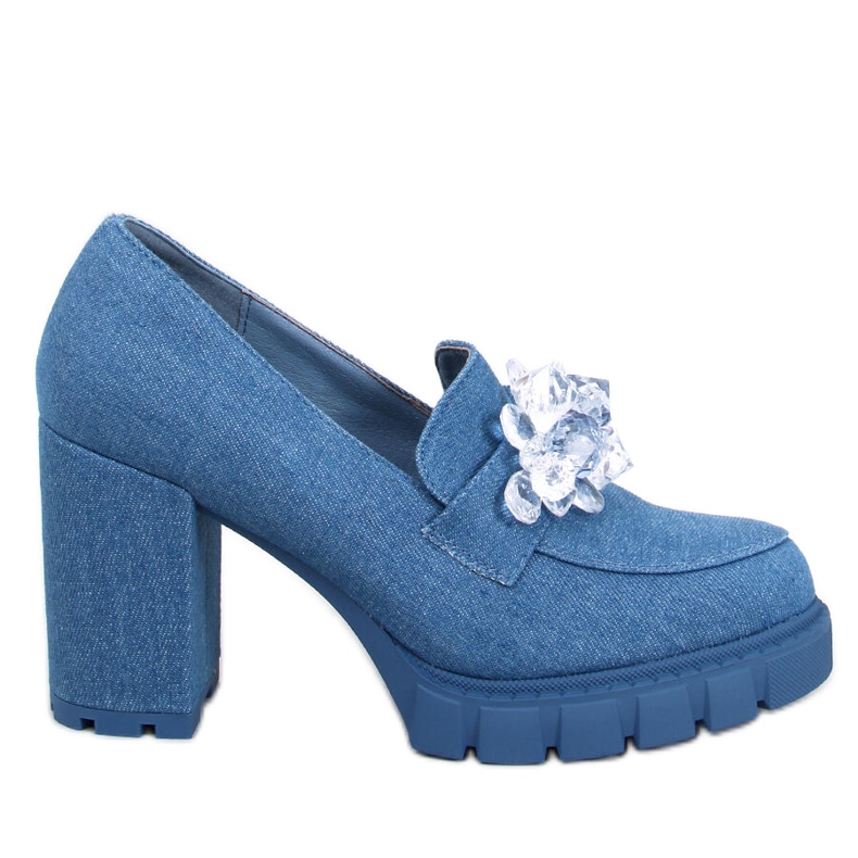 Mocassini Nadina blu con tacco e pietre