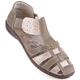 Sandali da donna in pelle, beige e oro, T.Sokolski