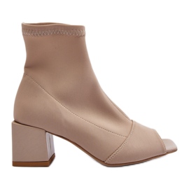 Zazoo 2876 Stivali con tacco alto da donna e punta aperta, Beige