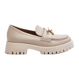 Scarpe Mocassini In Pelle Con Orsetto CheBello 4291 Beige Chiaro