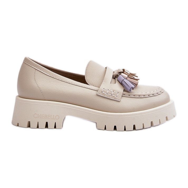 Mocassini da Donna in Pelle con Frange CheBello 3096 Beige