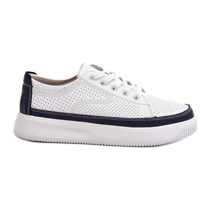 Sergio Leone Scarpe Sportive da Donna in Pelle Sneakers Bianche e Blu Navy Failla bianca