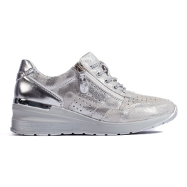 Sneakers con zeppa in pelle argento d'argento