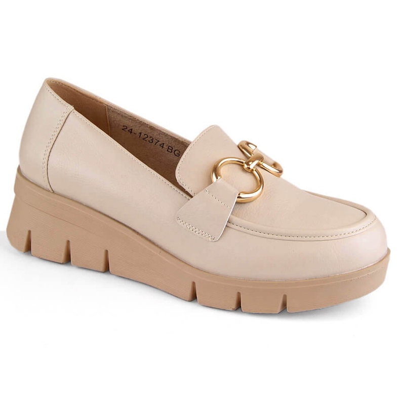 Scarpe da donna, mocassini con zeppa, beige Potocki SZ12374
