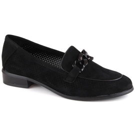 Scarpe da donna con tacco traforato in camoscio, nero Potocki SZ12052