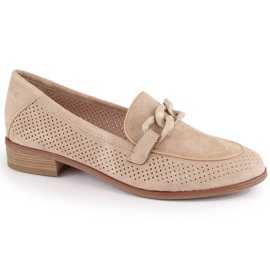 Scarpe da donna con tacco traforate in pelle scamosciata, beige Potocki SZ12052