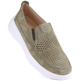 Scarpe slip-on sportive da donna in pelle traforata, verde T.Sokolski 278