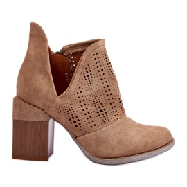 Stivaletti traforati da donna su tacco alto Niartima beige