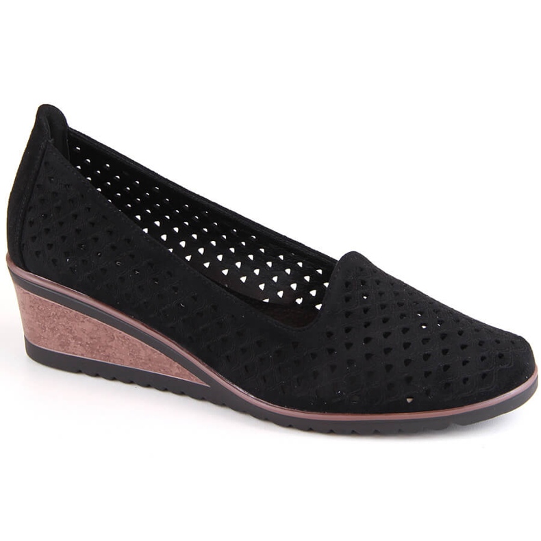 Scarpe con zeppa traforata in camoscio da donna, Potocki nero SZ12306