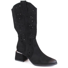 Stivali traforati in pelle scamosciata da donna, Potocki nero SZ12397