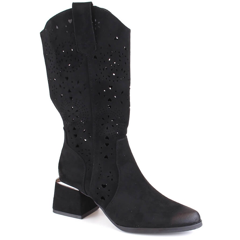 Stivali traforati in pelle scamosciata da donna, Potocki nero SZ12397