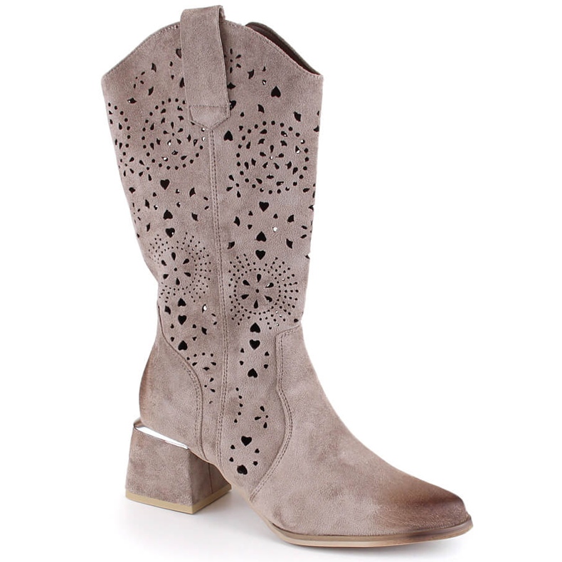 Stivali traforati da donna in camoscio beige Potocki SZ12397