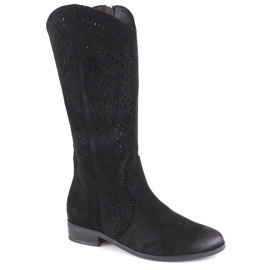 Stivali traforati in pelle scamosciata da donna, neri, Vinceza 58237 nero