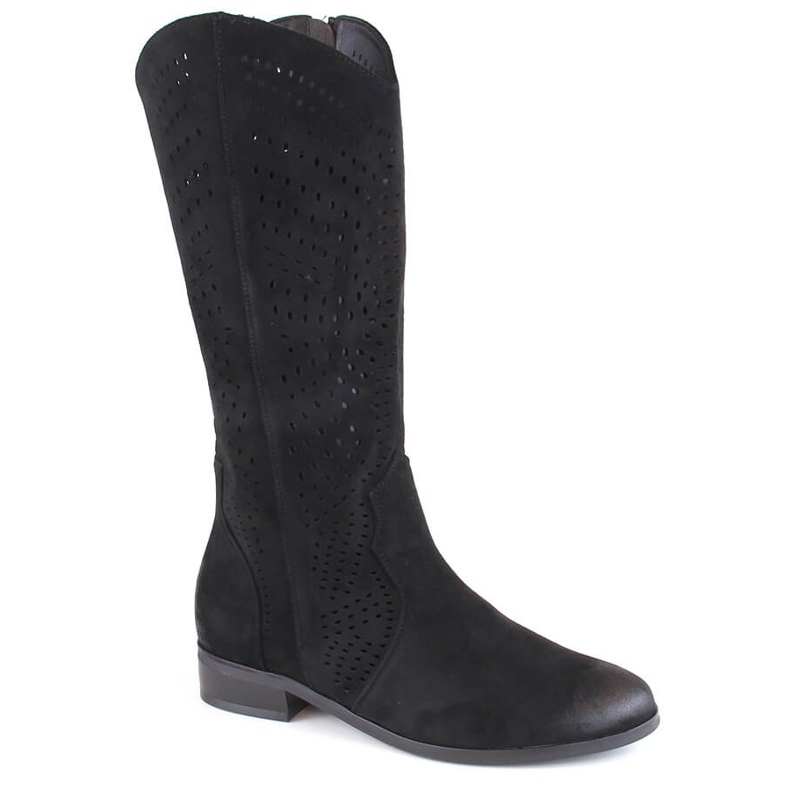 Stivali traforati in pelle scamosciata da donna, neri, Vinceza 58237 nero